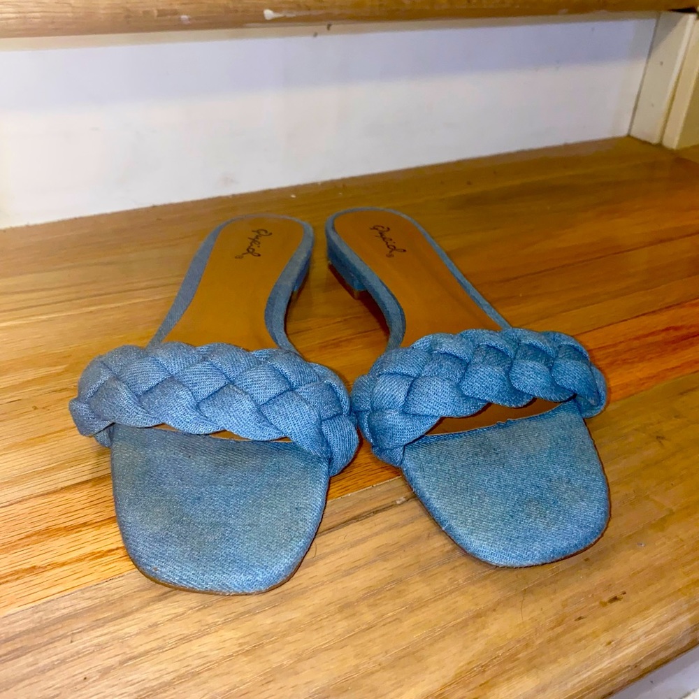Chambray “denim” strappy sandals from Lulus